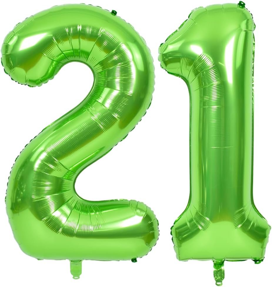 TONIFUL Globos grandes de 40 pulgadas con números verdes número 21 dígitos 21, globos de helio, globos de aluminio de Mylar con números grandes para