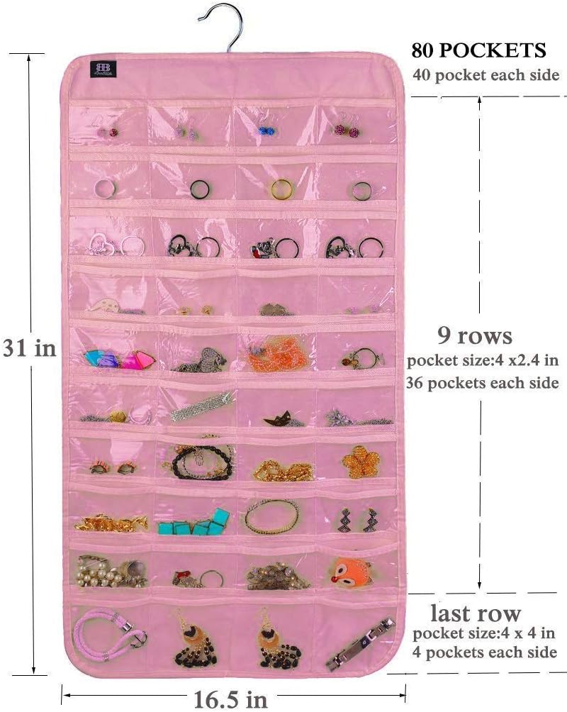 Organizador colgante para guardar joyas y accesorios, con 80bolsillos para guardar joyas