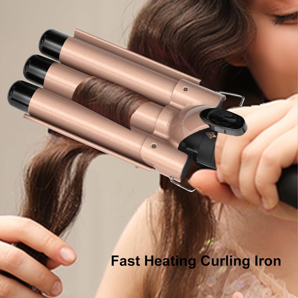 Rizador de pelo, juego de varita rizadora 5 en 1 con 3 barriles para rizar el cabello, rizador de pelo de calentamiento rápido con varita rizadora