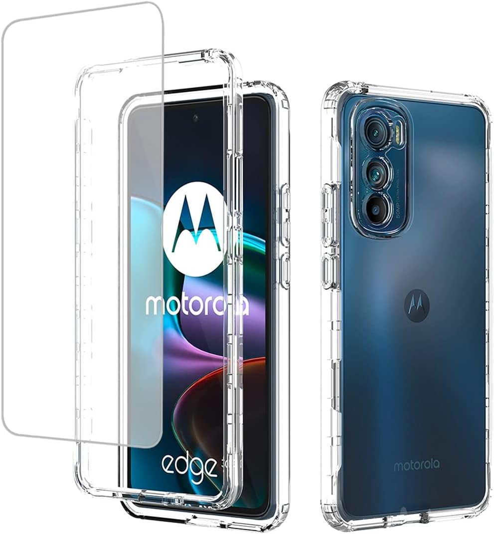 Funda compatible con Moto Edge 30 5G, Motorola Edge 30 con protector de pantalla de vidrio templado, cuerpo completo, a prueba de golpes,