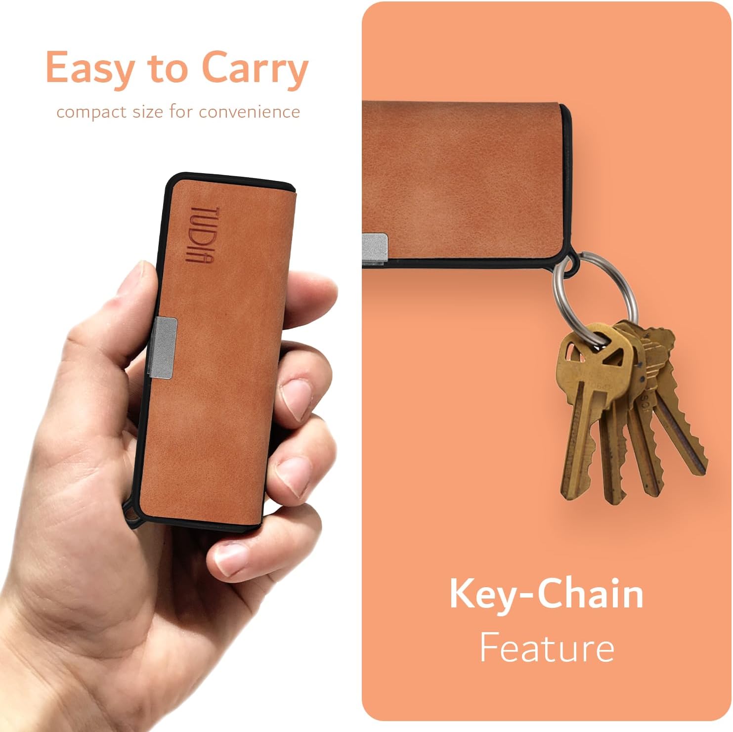 TUDIA Funda de cuero de viaje compatible con KardiaMobile 6L, cierre magnético de cuero duradero con soporte para llaves, ligera, delgada, funda