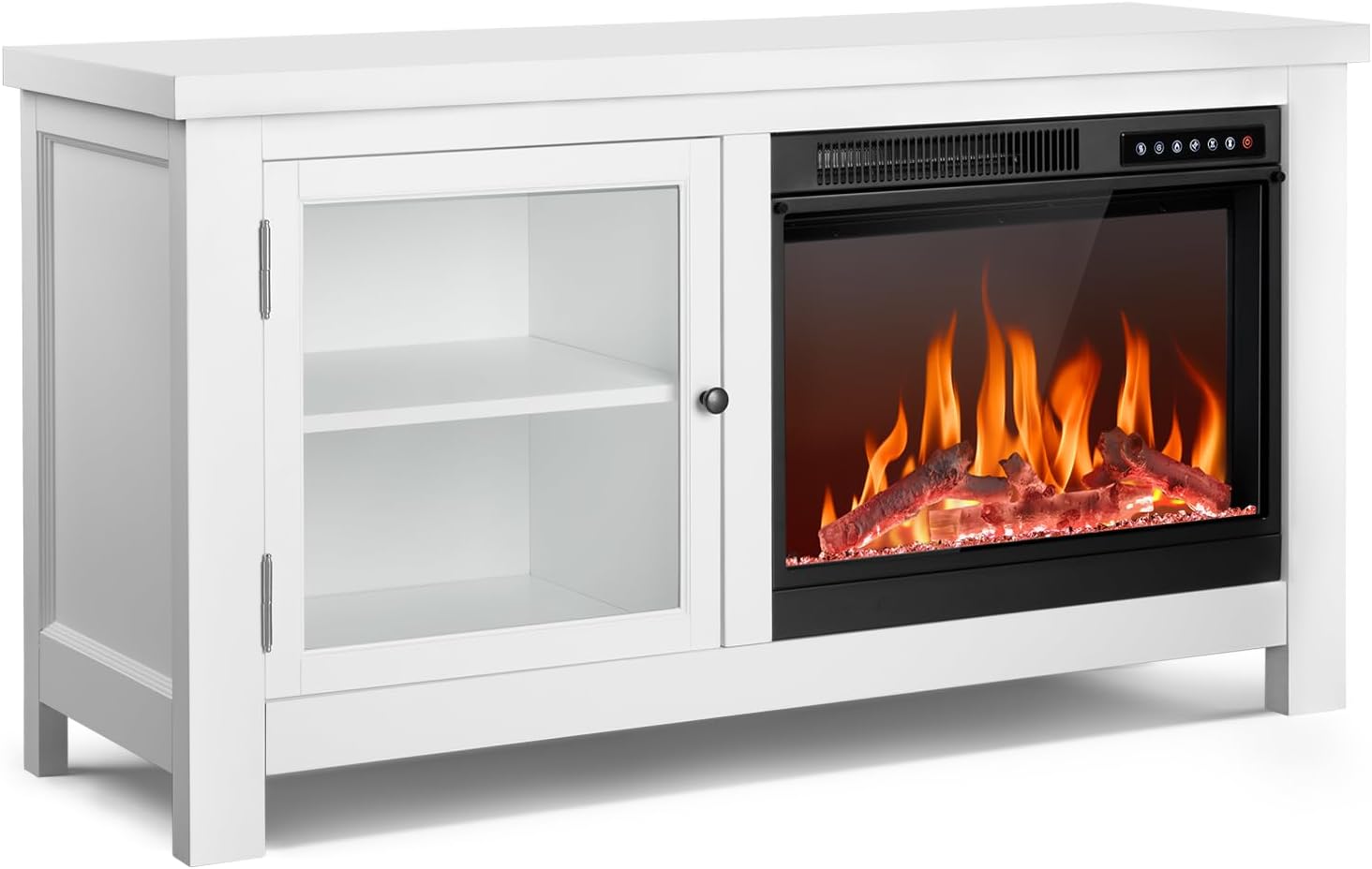 R.W.FLAME Soporte de TV con chimenea para TV de 60 pulgadas, moderno centro de entretenimiento con chimenea eléctrica de 23 pulgadas, muebles