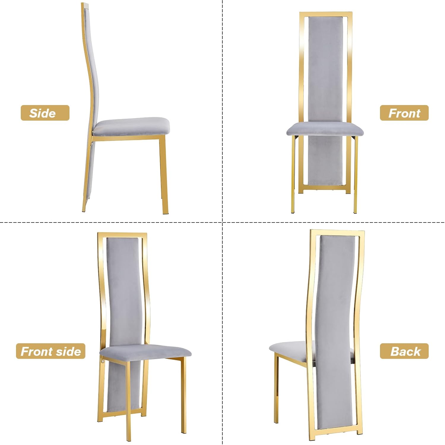 ME2 Juego de 2 sillas de comedor, elegantes patas de acero inoxidable doradas, sillas de comedor tapizadas de terciopelo para cocina y comedor (gris)