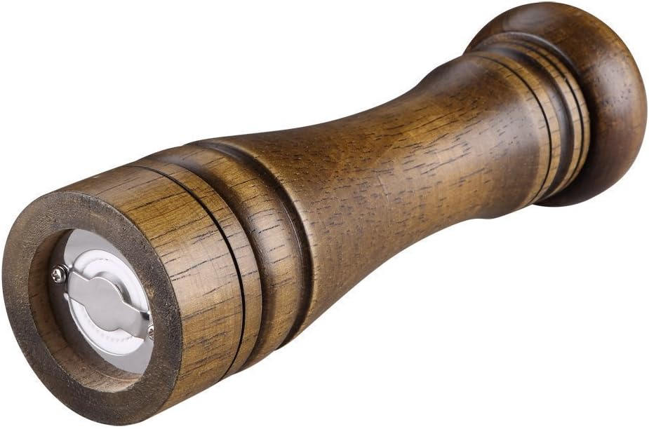 Molinillo de pimienta de madera de roble maciza, molinillo de cerámica ajustable fuerte (1 pieza) (grande)