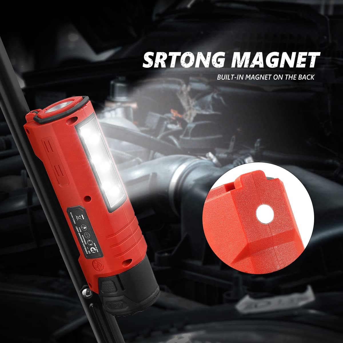 DNA MOTORING TOOLS-00176 Linterna ligera de trabajo inalámbrica de 12 V con gancho para colgar e imanes para exteriores, camping, reparación de