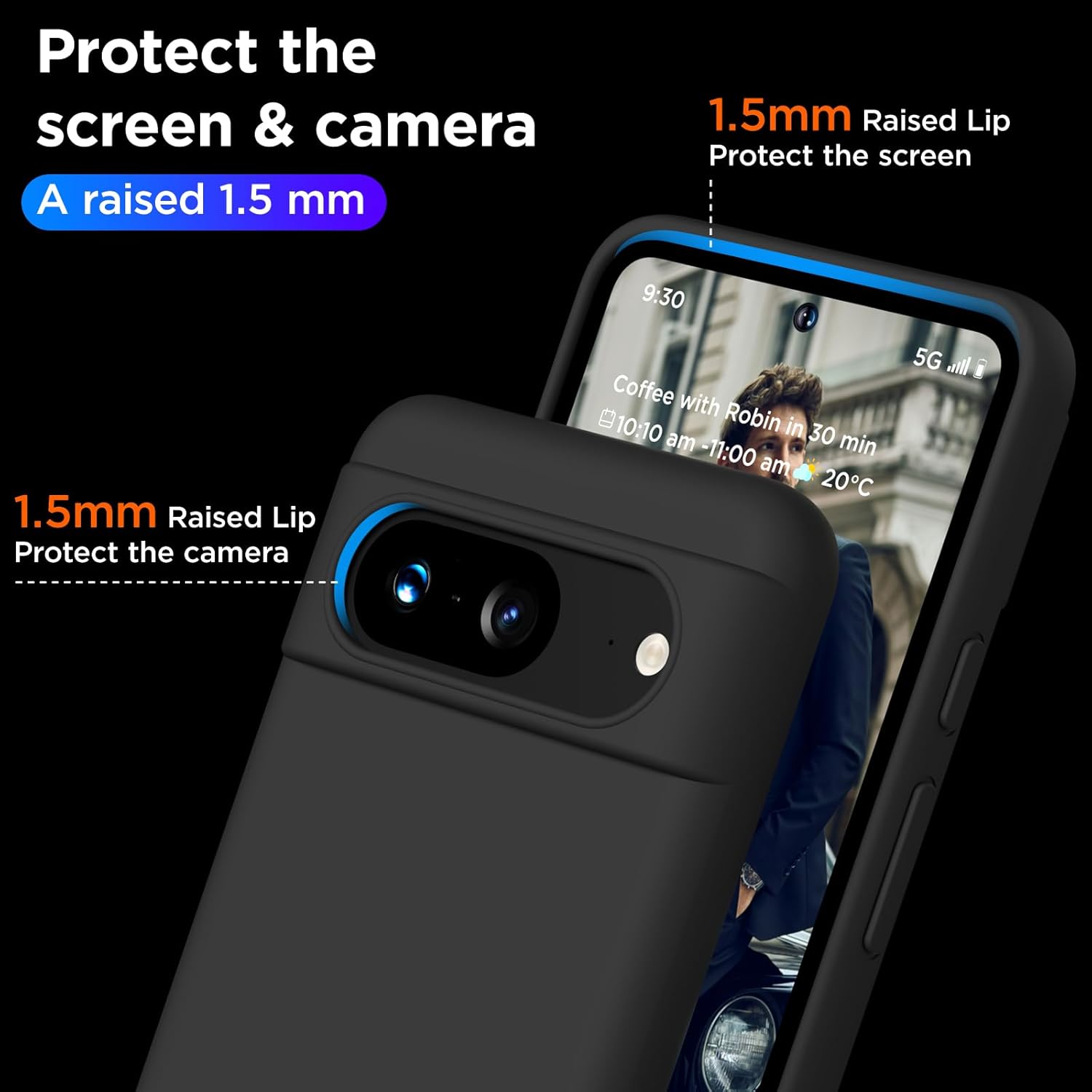 Compatible con Pixel 8, funda de silicona líquida, funda protectora de cuerpo completo a prueba de golpes, forro de microfibra suave, funda delgada