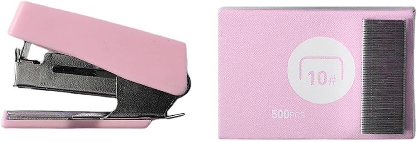 Juego de mini grapadoras, conveniente engrapadora compacta de escritorio de oficina para suministros de oficina (rosa Sakura)