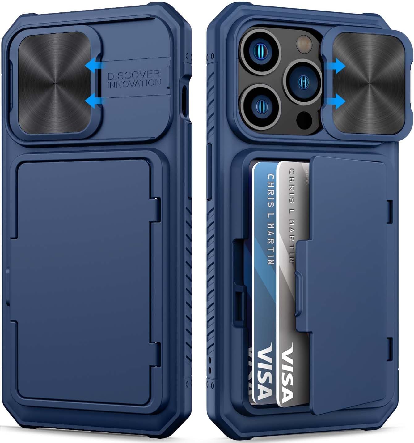 Funda tipo cartera para iPhone 15 Pro con tarjetero (4 tarjetas) y cubierta deslizante para cámara y soporte, protección contra caídas de grado