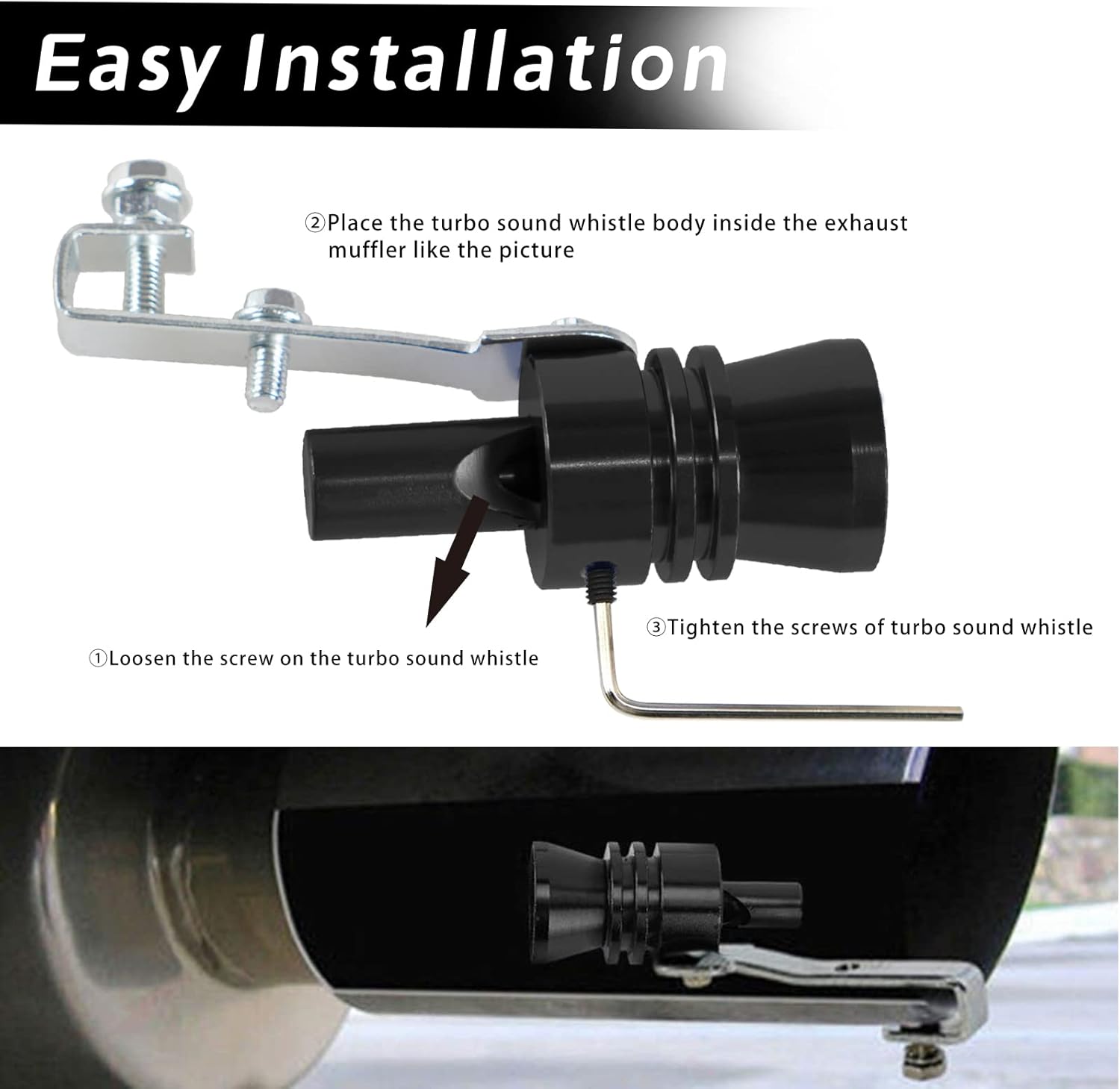 Silenciador universal de tubo de sonido turbo simulador de sonido de tubo de escape potenciador de sonido compatible con camiones, motocicletas,