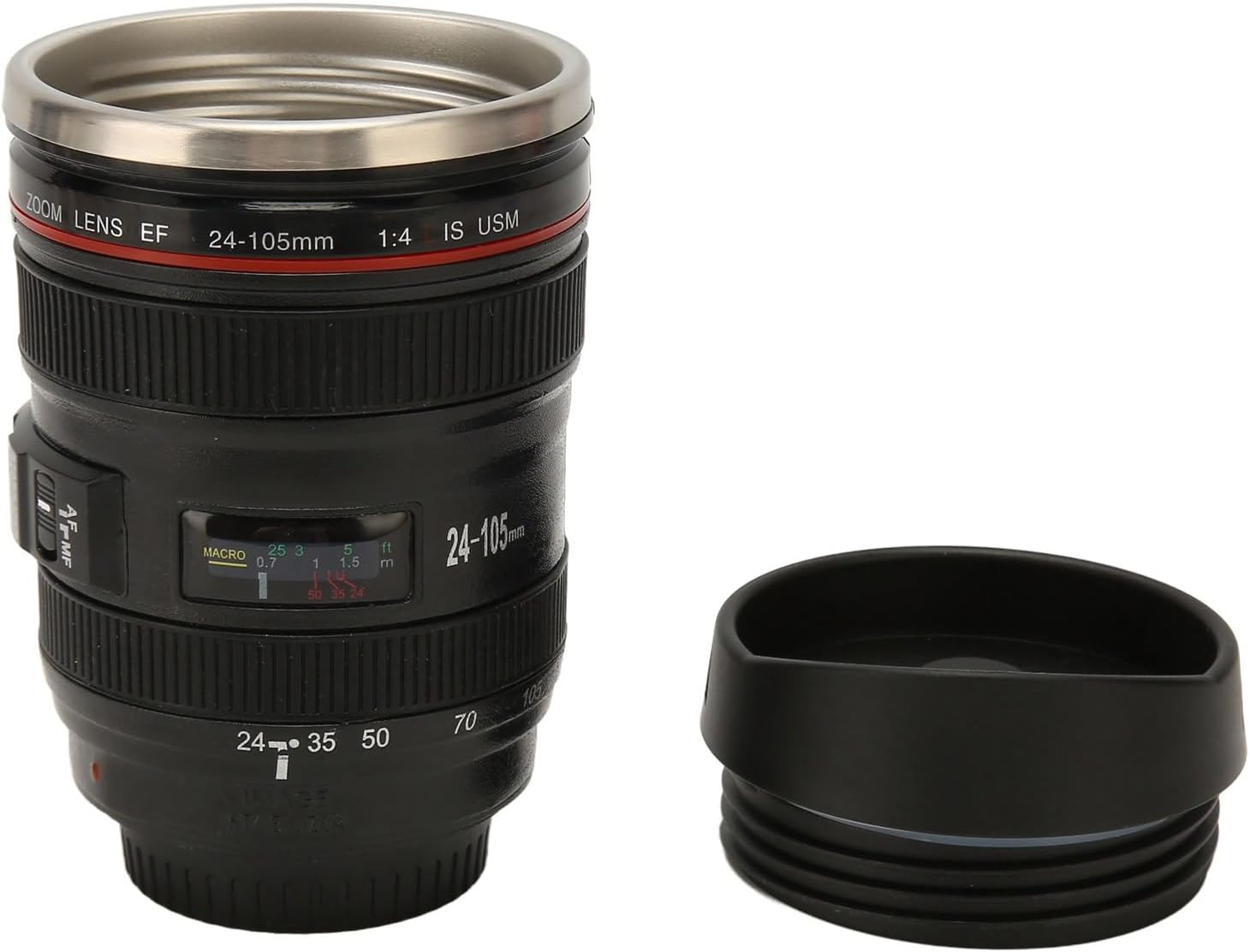 Taza de café con lente de cámara, taza de café de acero inoxidable para fotógrafo, taza de café de viaje con tapa, forro interior de acero