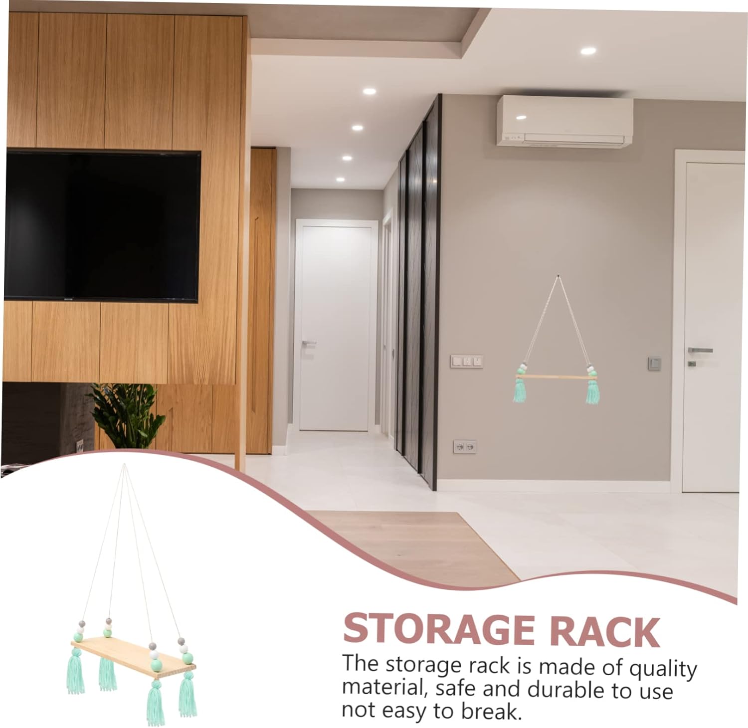 ARTIBETTER Estantes de madera con cuentas para dormitorio, decoración de pared, soporte decorativo para ollas, entrada, estantes flotantes para