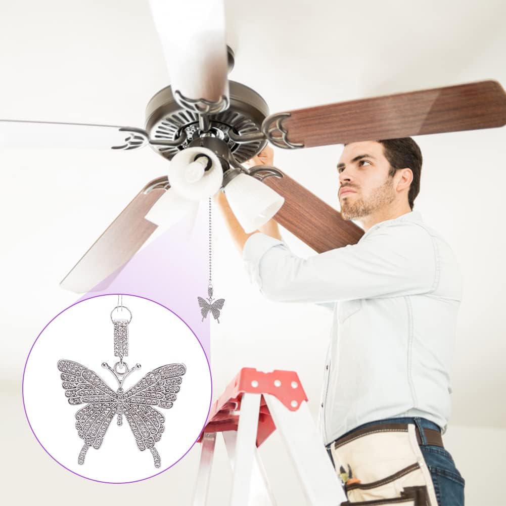 BENECREAT 2 extensores de cadena de ventilador de techo de mariposa con diamantes de imitación de aleación con cadena de bola de acero inoxidable
