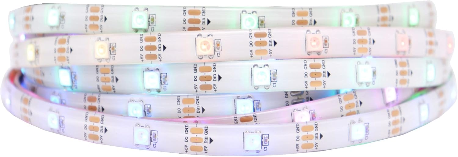 WS2812B Tira de LED RGB direccionable individualmente de 16.4 pies 5050 Smart Flexible Dream a todo color 30Pixelsm Luz blanca PCB IP65 Impermeable