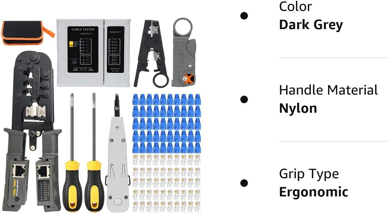 LEATBUY – Juego de crimpadoras CAT5CAT6 Kit de herramientas de crimpado para RJ45RJ11RJ12Cat5e, cortador profesional de conectores de cable,
