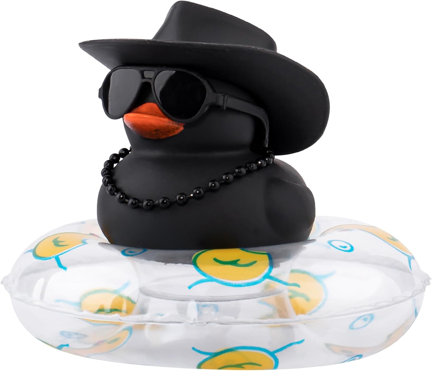 wonuu Decoración de coche de pato de goma, accesorios para automóvil, adorno para tablero de instrumentos con sombrero de vaquero, anillo de
