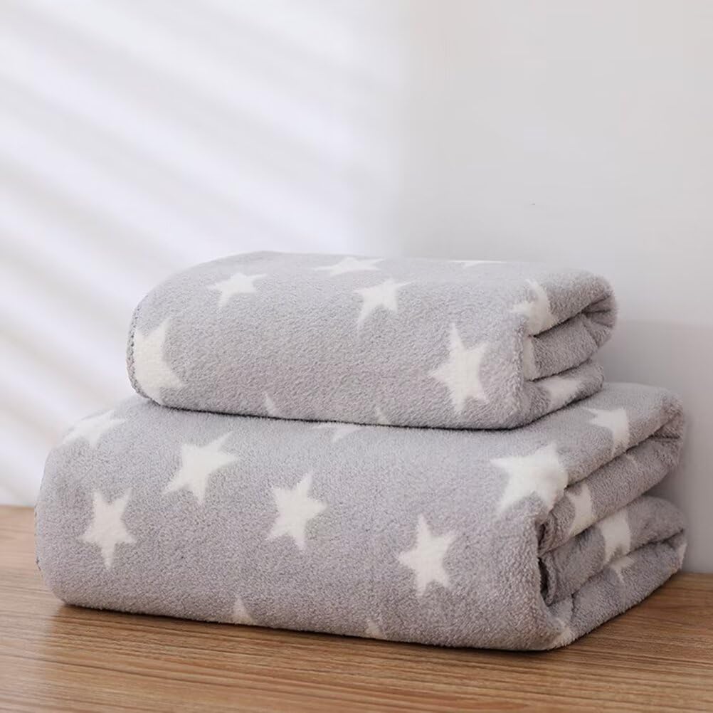 Ailansnug Juego de toallas de baño con patrón de estrellas (1 toalla de baño, 1 toalla facial), suave y absorbente, toalla de baño de forro polar