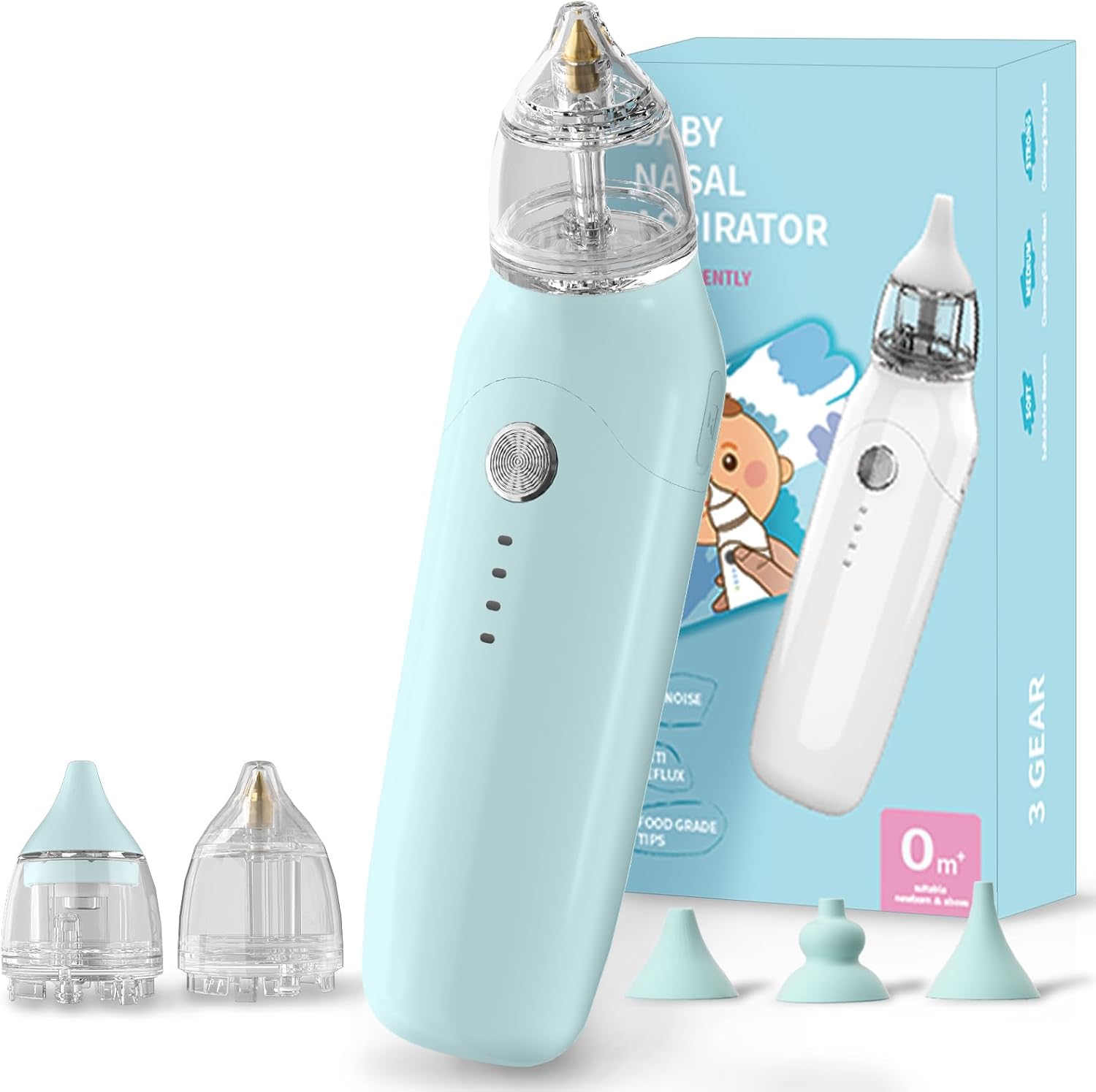 Aspirador nasal para bebé 2 en 1 con cámara reemplazable de pulverización y succión, chupador de nariz para bebé, limpiador eléctrico de nariz con