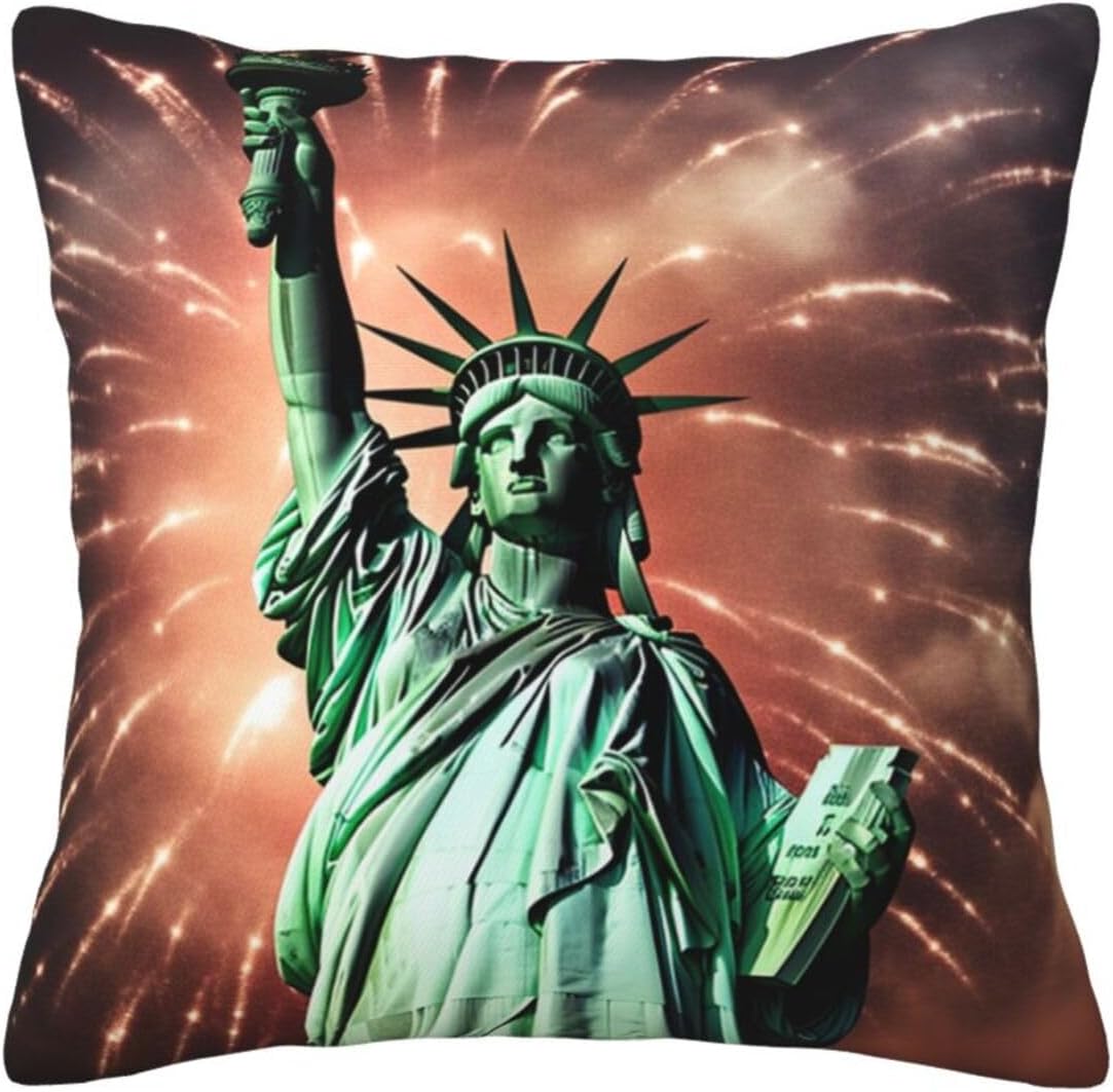 Fundas de almohada con estampado de fuegos artificiales con bandera de la libertad de 16 x 16 pulgadas, funda de cojín cuadrada suave y duradera