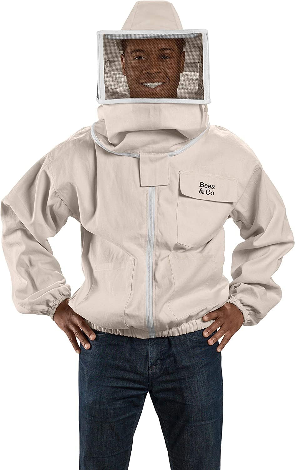 Bees & Co K75 Chaqueta de apicultor de algodón natural con velo cuadrado