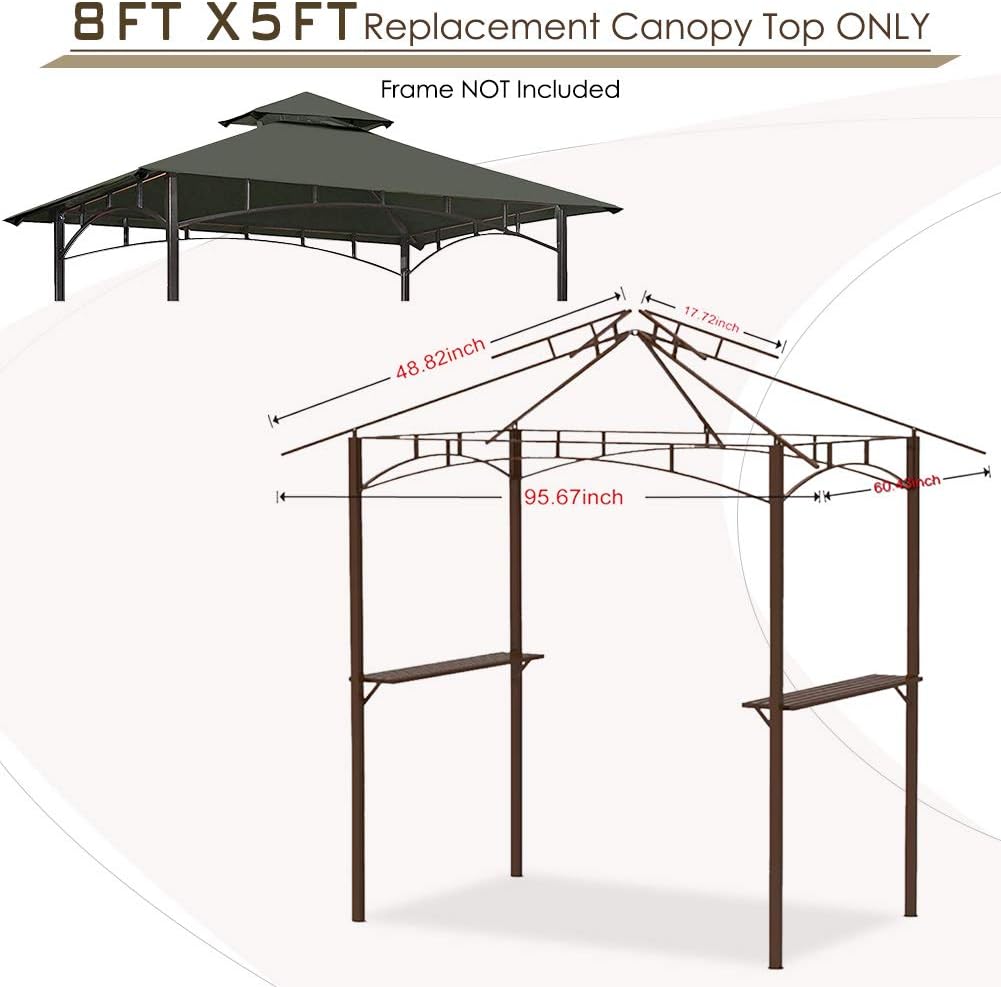 CoastShade Gazebo de barbacoa de 8 x 5 pulgadas, doble nivel, techo de repuesto para exteriores, carpa de techo, color gris