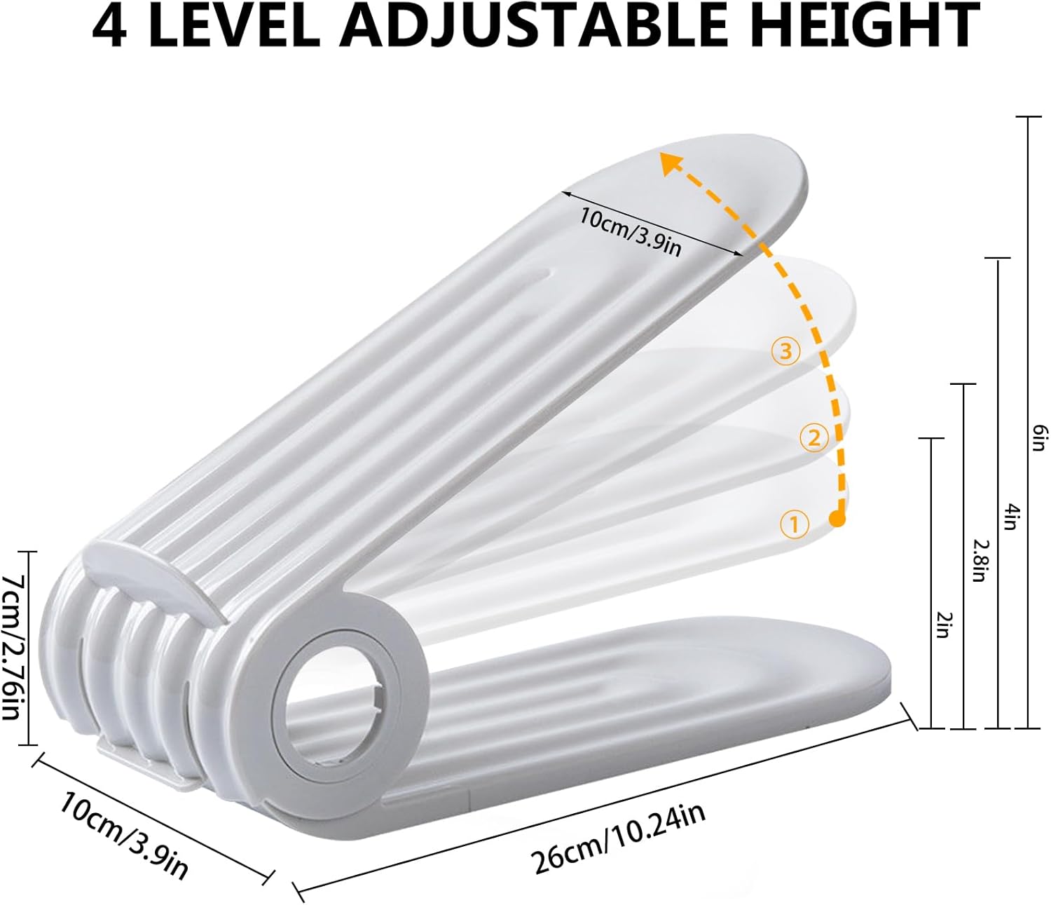 Paquete de 8 ranuras para zapatos, apilador de zapatos ajustable de doble capa, diseño de altura ajustable en cuatro posiciones, soporte apilador de