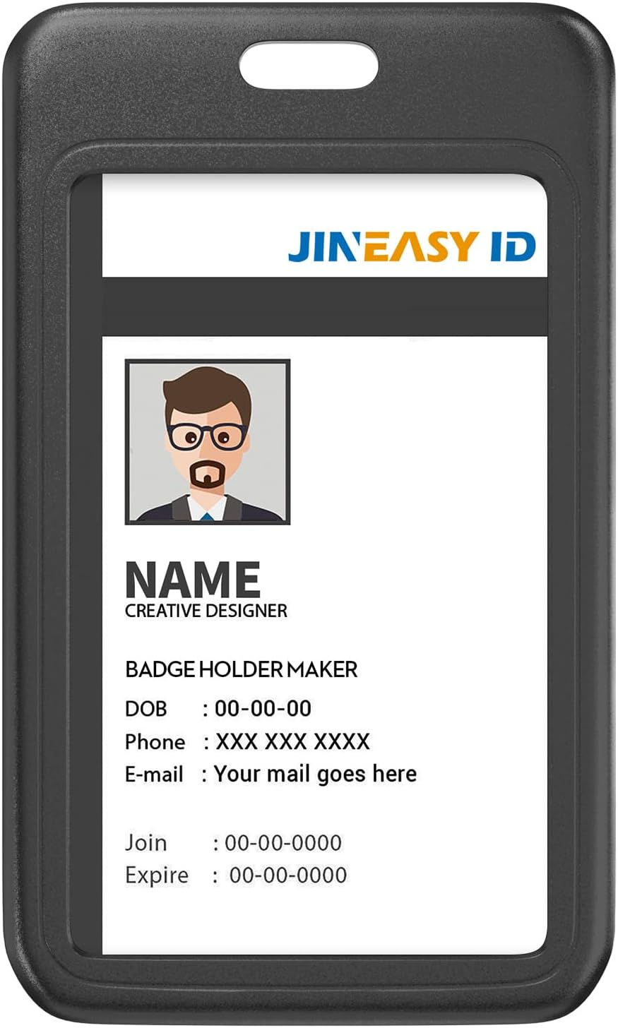 JINEASY ID Paquete de 3 portatarjetas verticales de plástico duro para tarjetas de identificación de trabajo, resistente, color negro