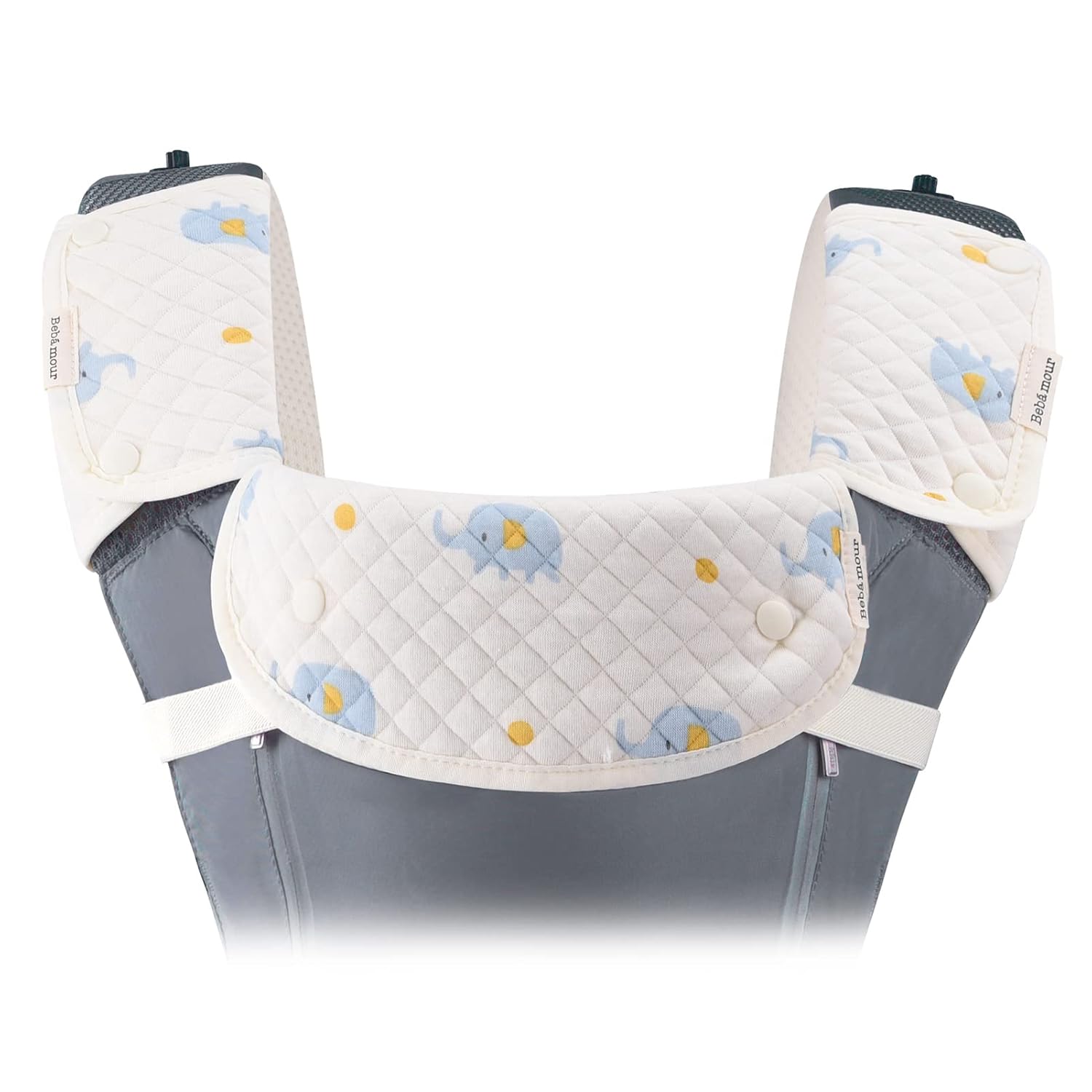 Bebamour Babero reversible de algodón para todas las posiciones de transporte, babero blanco para niños y niñas (elefante)