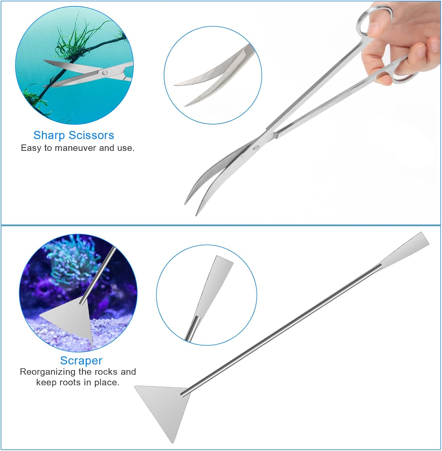 Liveek – Kit de herramientas de acuario extralargas 8 en 1, herramientas de plantas de acuario de acero inoxidable para acuario, herramientas largas