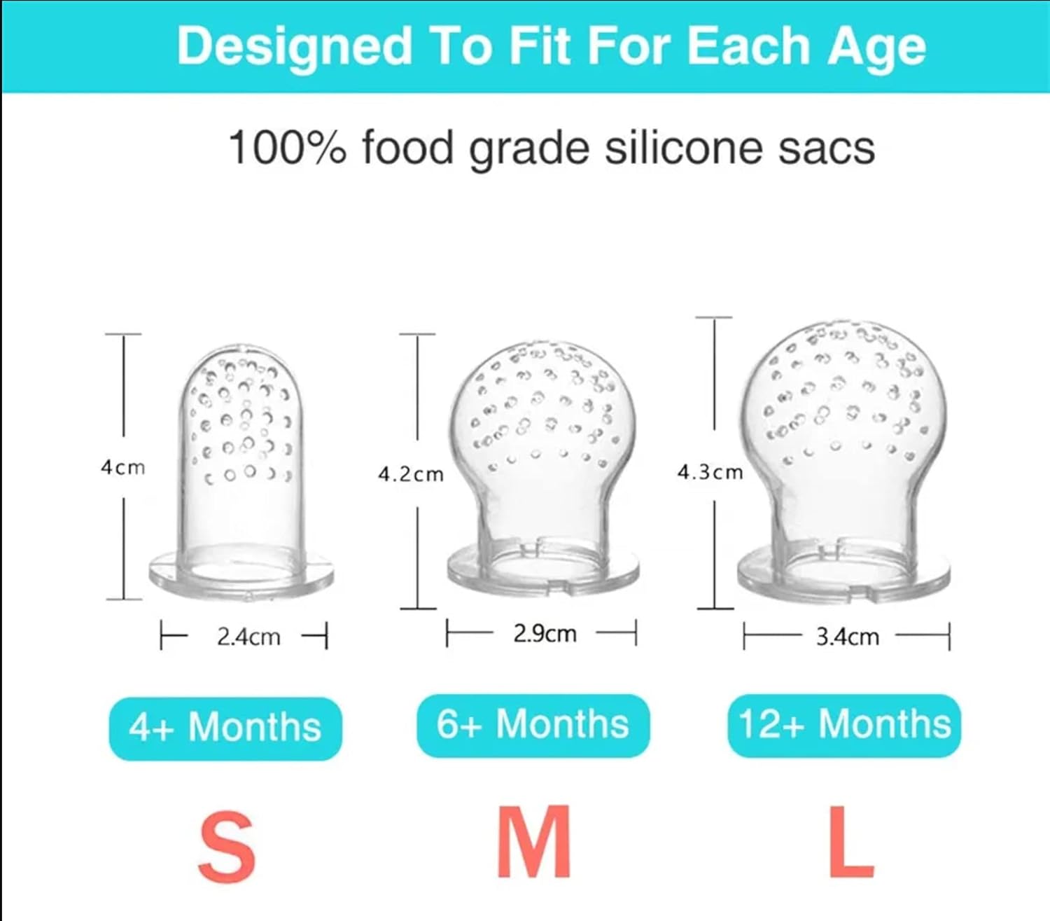 Chupete de silicona sin BPA para dentición de frutas frescas con tres tamaños diferentes de pezón, tapa de chupete y funda protectora en rosa, gris