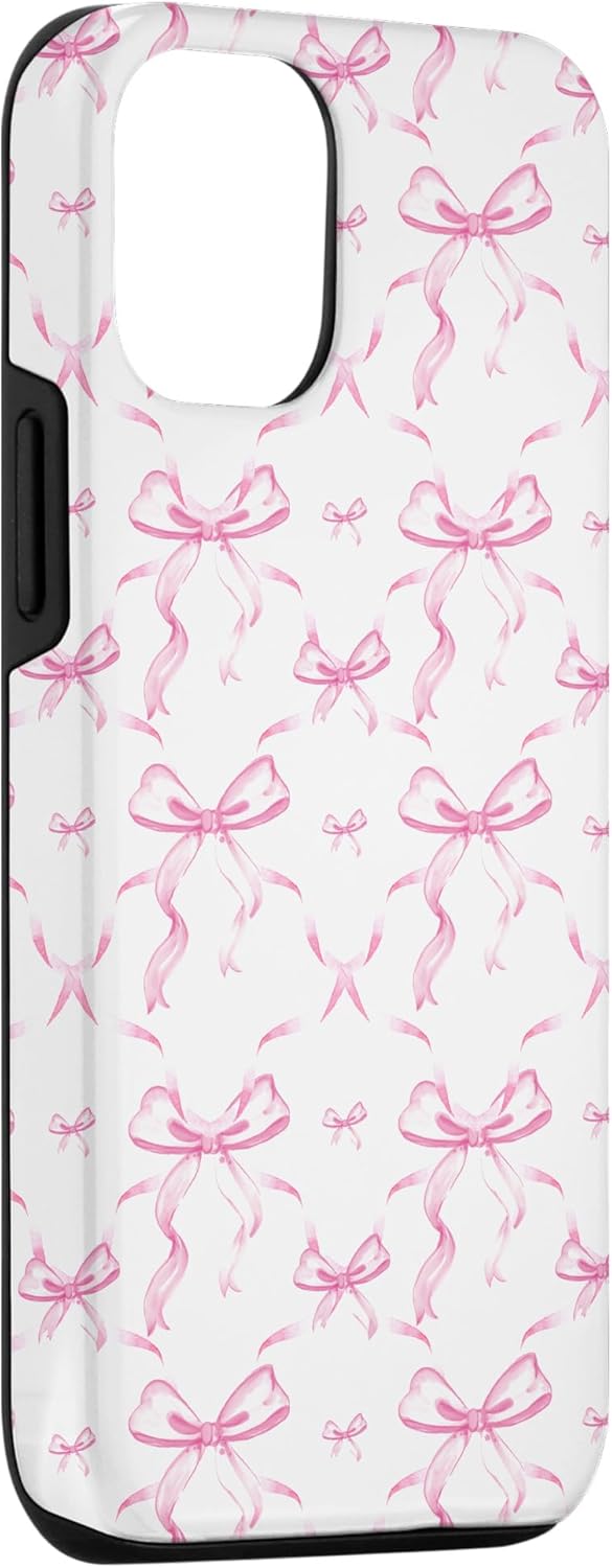 Cintas y lazos estéticos rosas para iPhone 13 en estuche de acuarela