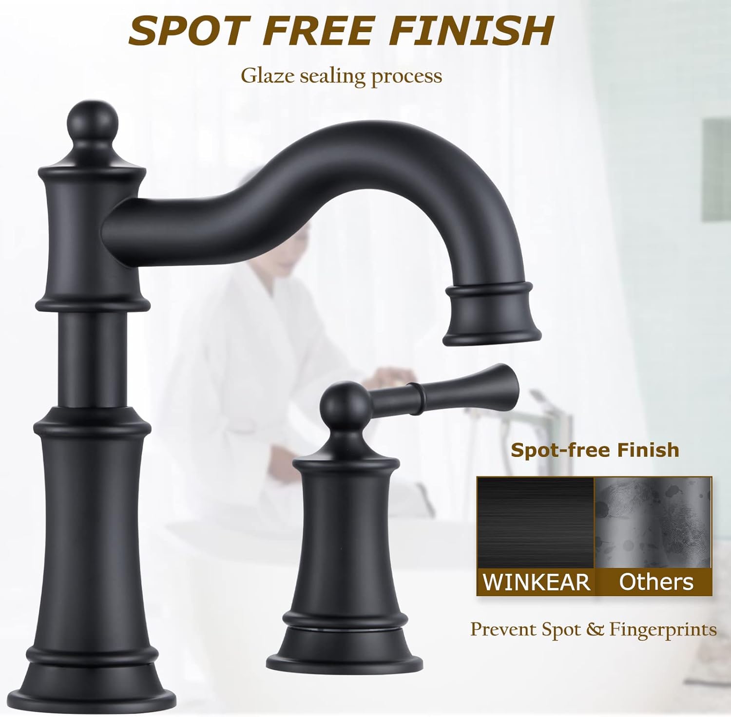 Grifo romano para fregadero de baño, 3 agujeros, negro mate, 2 asas, instalación generalizada de montaje en cubierta de 8 pulgadas con ensamblaje de