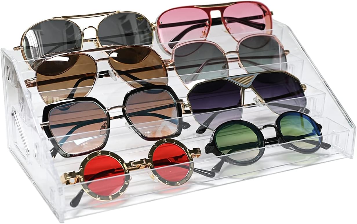 Organizador de lentes de sol  Pantalla transparente para lentes  Almacenamiento de anteojos  Soporte para aceites esenciales (4 capas)