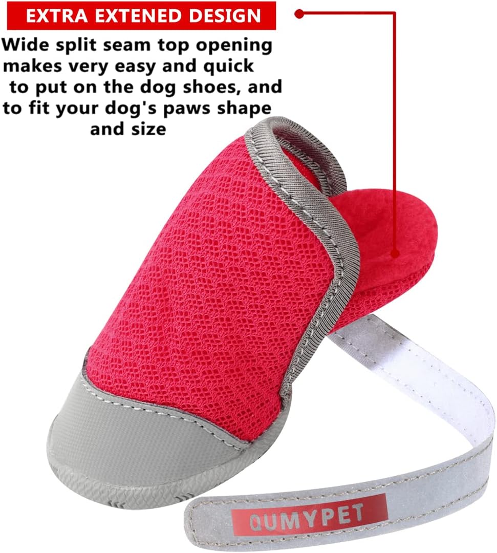 QUMY 2 botas para perros pequeños para pavimento caliente, zapatos de verano para cachorros con tira reflectante, suaves y cómodas, suela de goma
