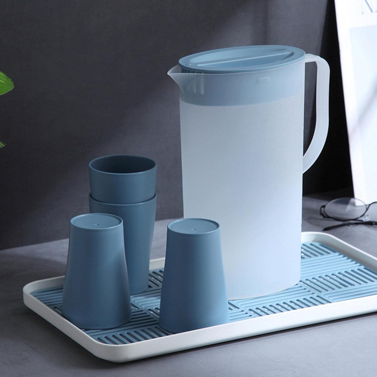 Jarra de agua para bebidas, jarra de jugo con tapa, jarra de té helado, recipiente de limonada para leche, boquilla en forma de V, jarras de jugo de