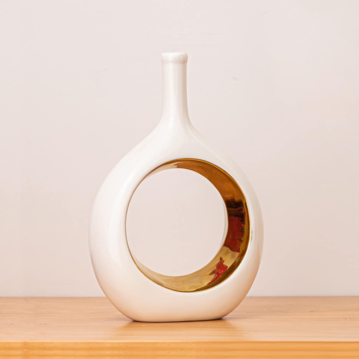 White Ceramic Vase Set 2 for Modern Home Decor, Hollow Round Flower Vases for Decor, Donut Vase, Pampas Grass Vase, Minimalism Decor for Wedding