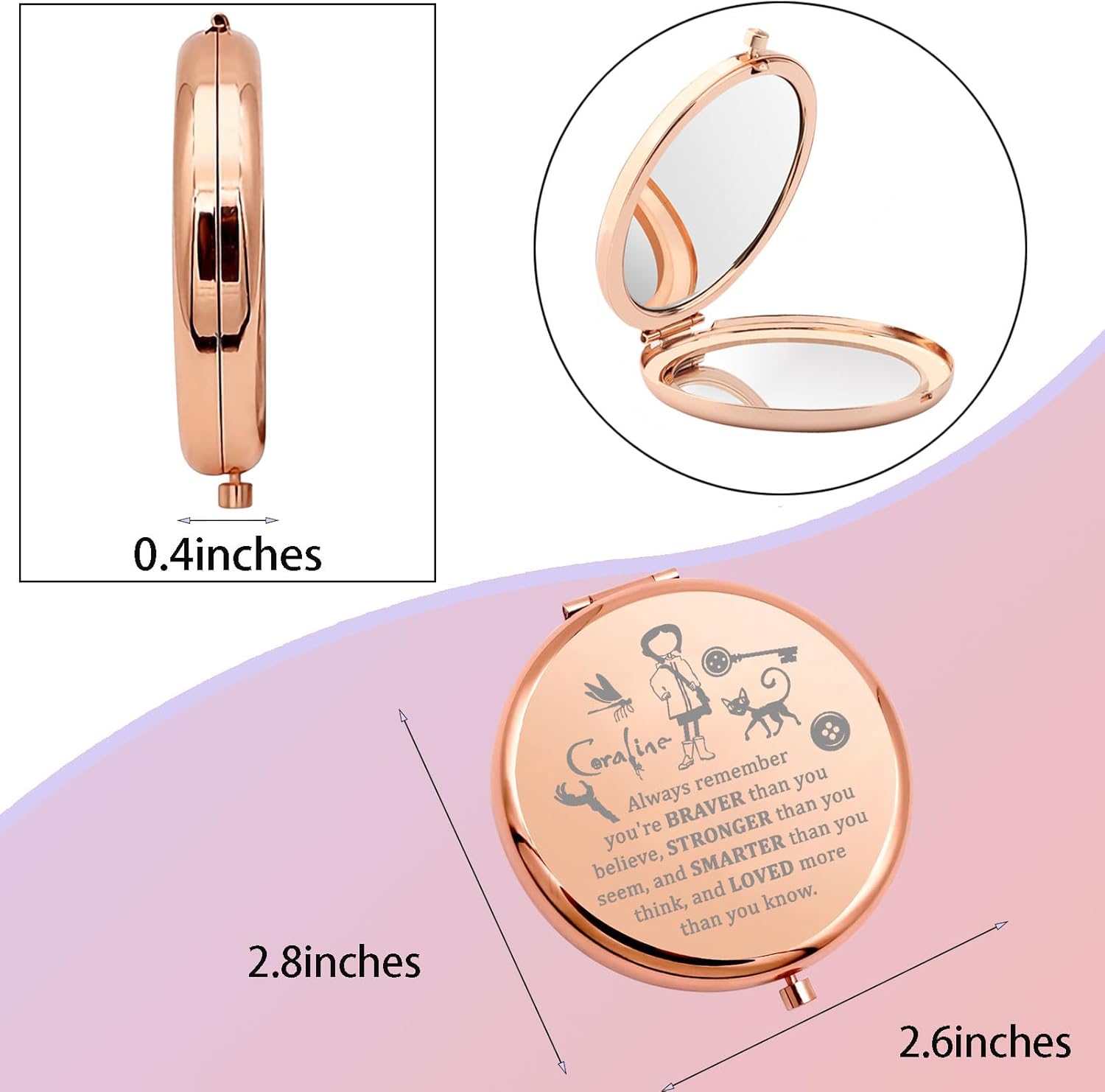WSNANG Película de dibujos animados de terror, regalo de la puerta secreta, película de suspenso, espejo de maquillaje, regalo para amantes de la