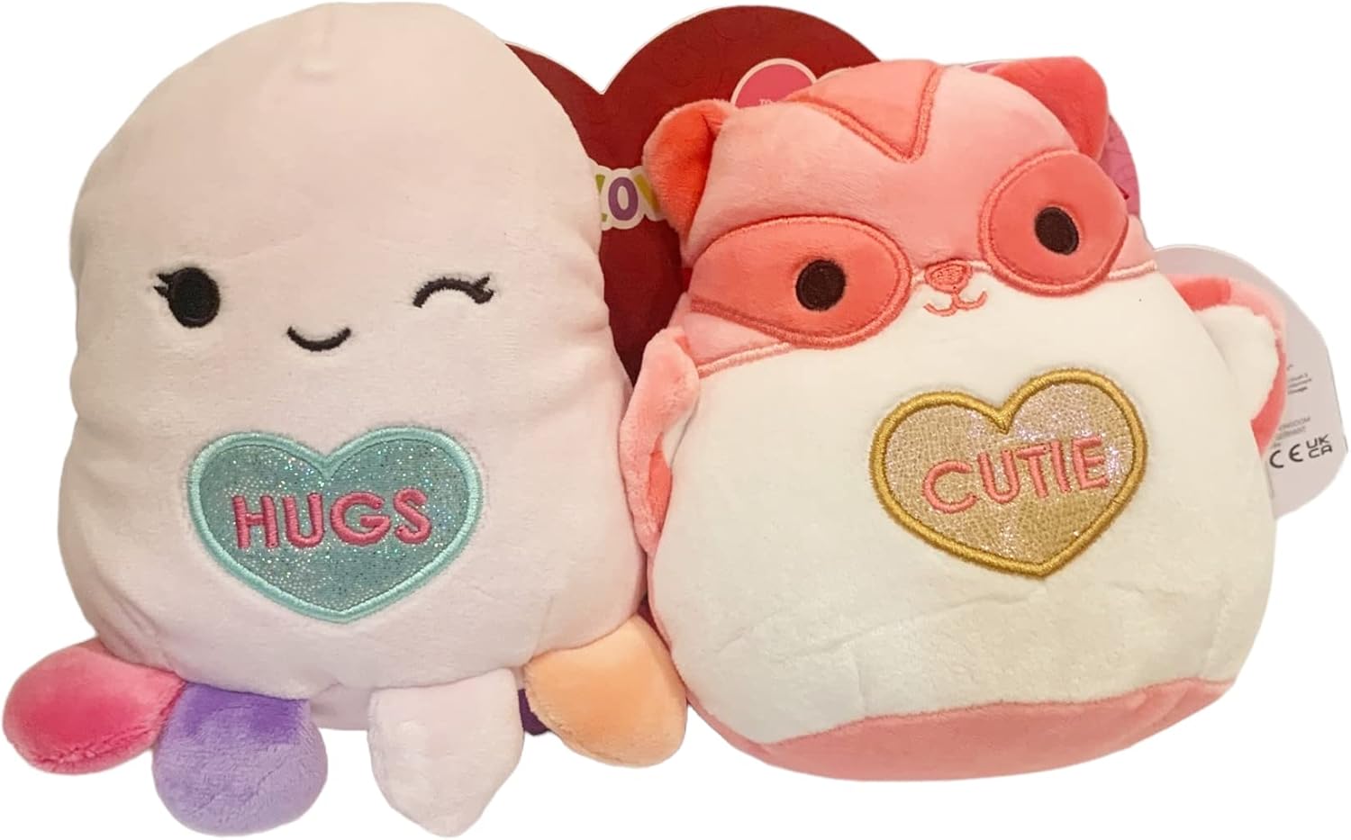Squishmallows Official Kellytoy Perfect Pair – Juego de 2 peluches coleccionables del escuadrón de San Valentín 2023 (Beula, el pulpo y la ardilla