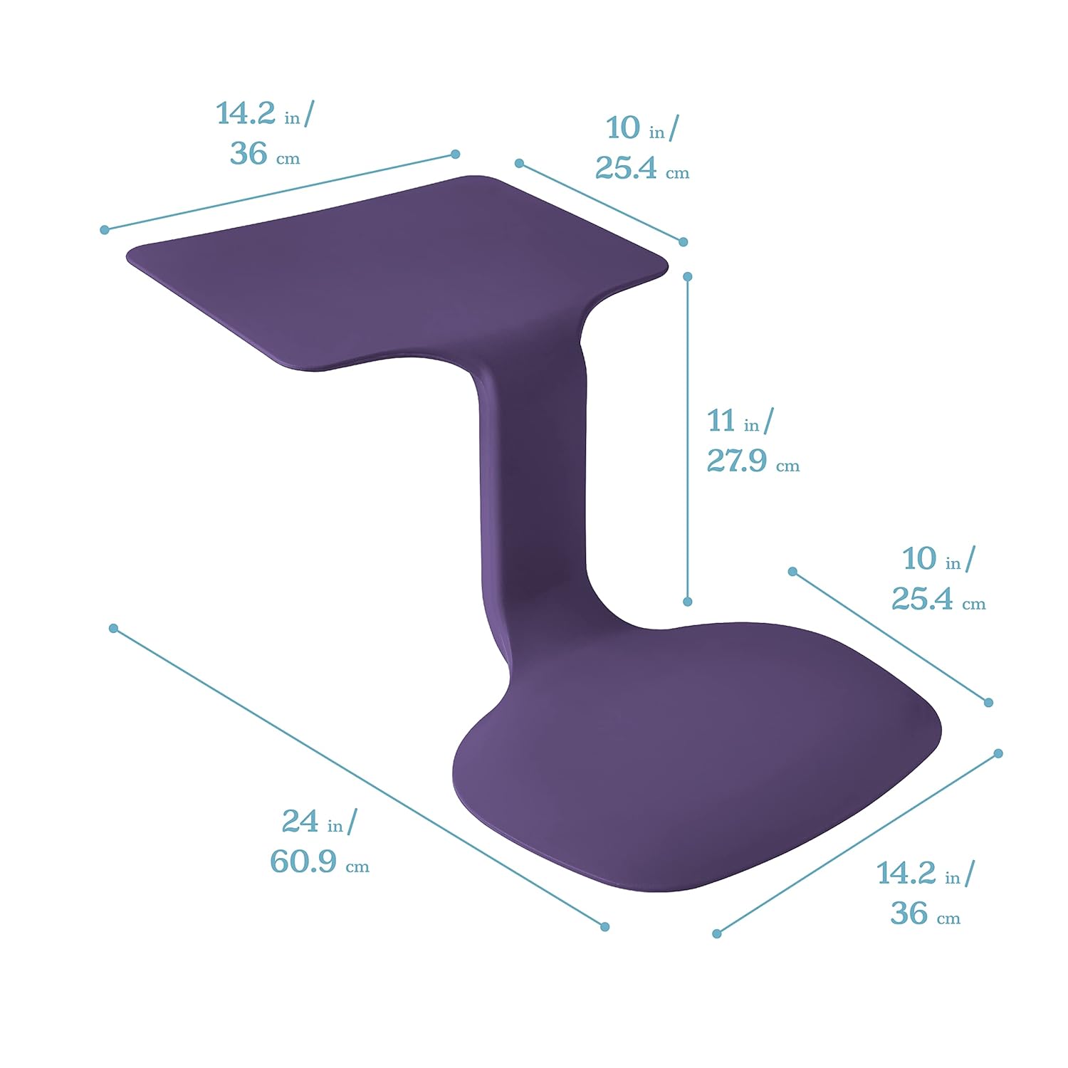 ECR4Kids – Escritorio portátil The Surf en piernas, asiento flexible, berenjena, 10 unidades