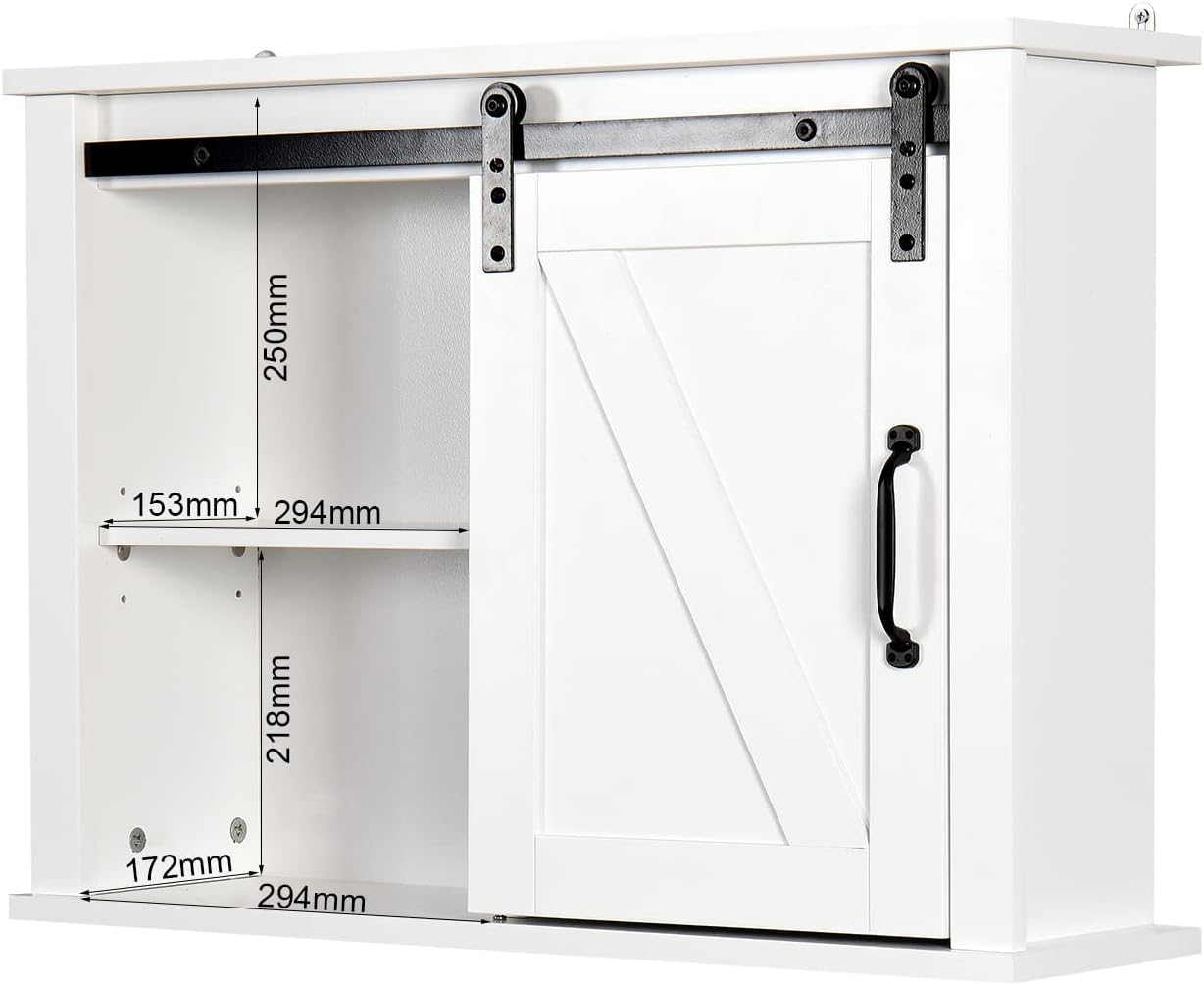 Armario de almacenamiento de pared con puerta de granero y 2 estantes ajustables en el interior, gabinete flotante de madera LERFAN moderno, 27.16 x