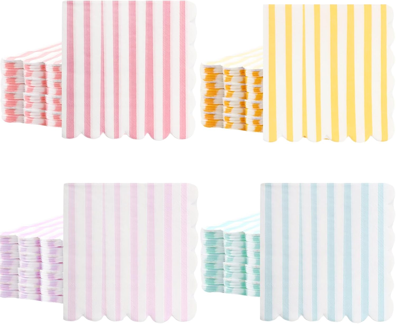 Paquete de 100 servilletas de cóctel con bordes festoneados de 2 capas, servilletas de bebidas a rayas de 5 x 5 pulgadas, servilletas desechables de