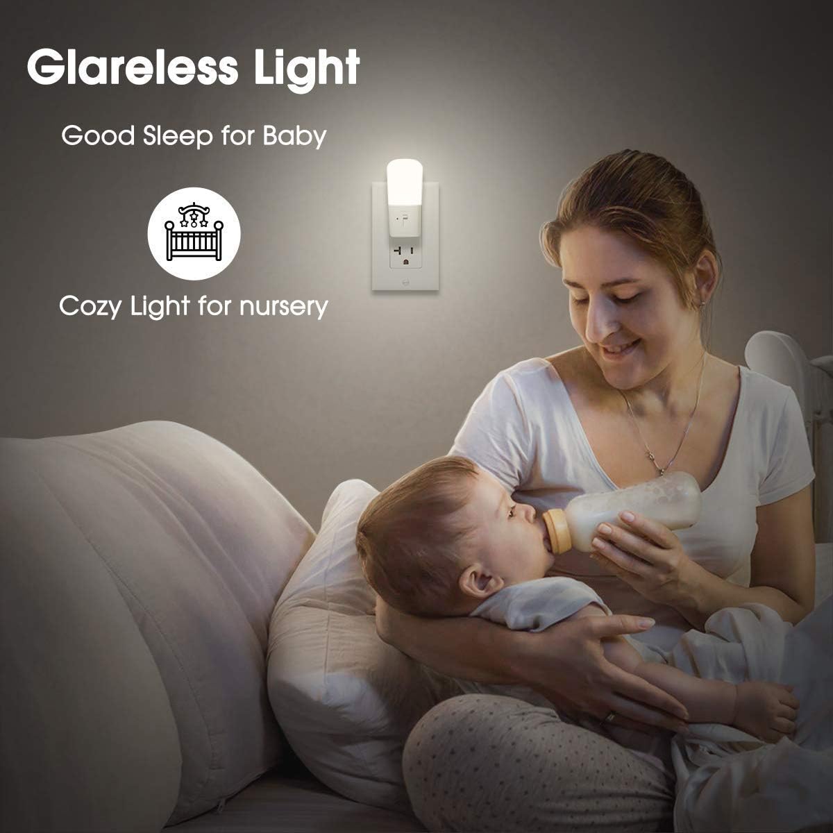 LOHAS – Luz nocturna LED enchufable con sensor de anochecer a amanecer, paquete de 2 luces diurnas de 5000 K, 5 lm a 80 lúmenes, luz nocturna
