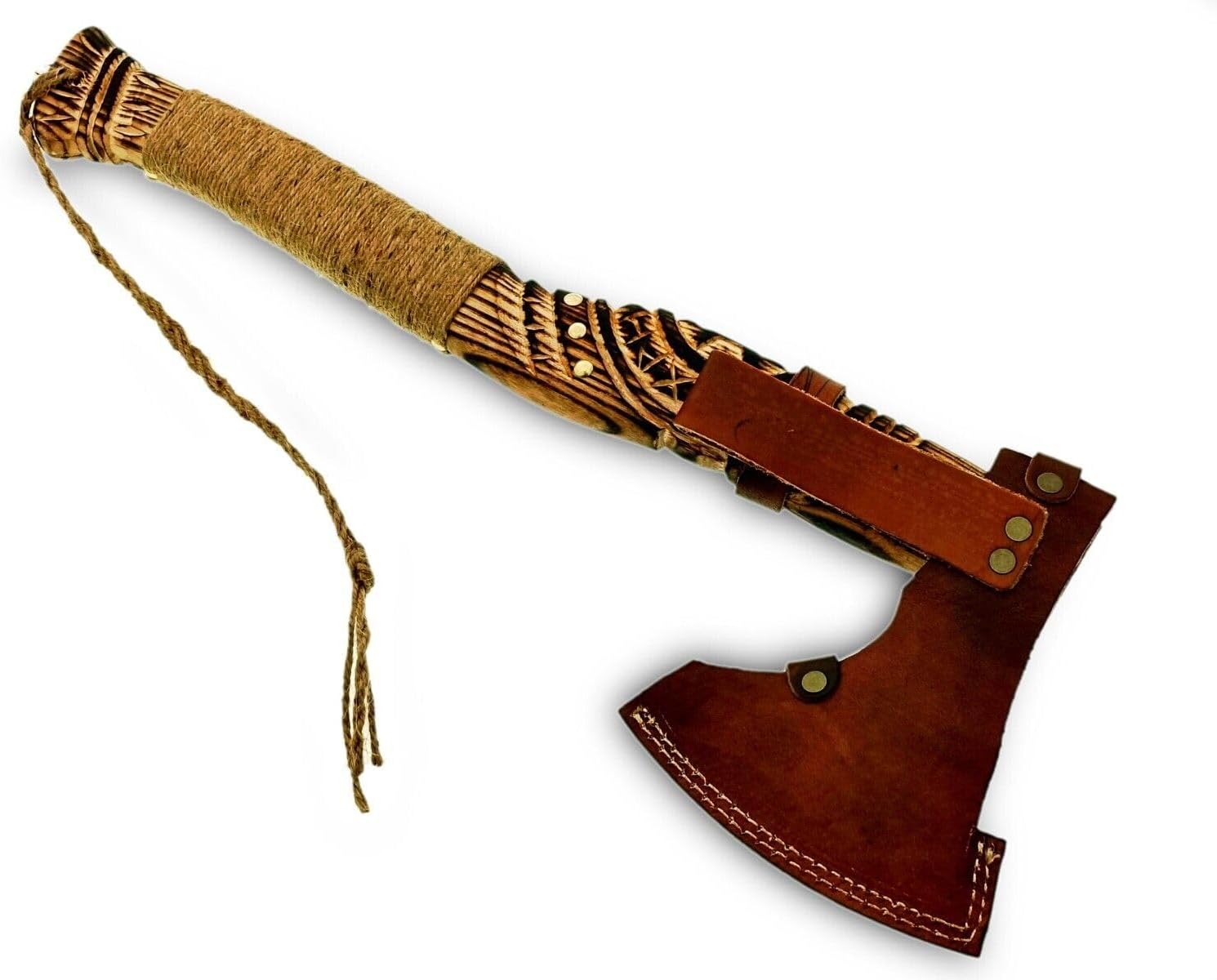 Hacha de caza con hacha de mano personalizada para exteriores, hacha vikinga, mango de madera, hacha Tomahawk con funda de cuero, regalo para