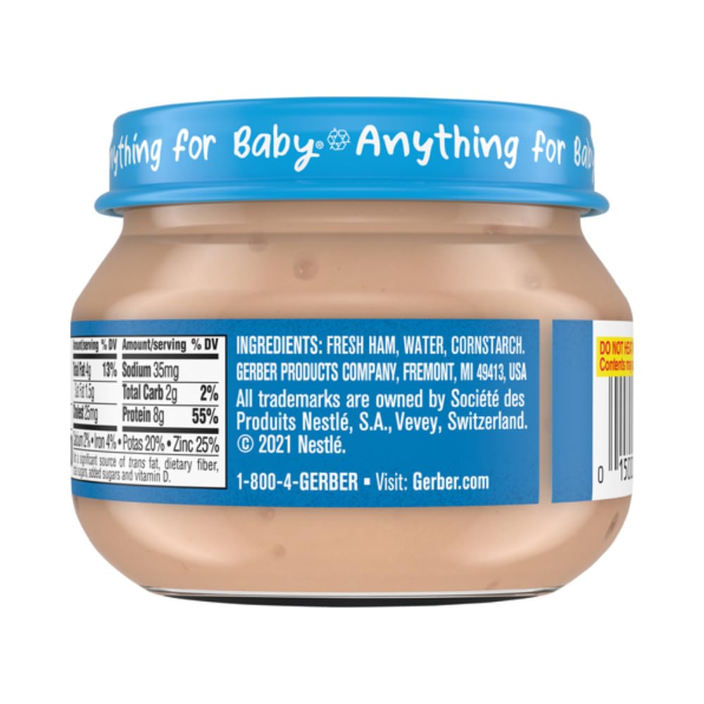 Gerber Mealtime for Baby 2nd Foods Tarro de comida para bebés, comida para bebés con puré sin OMG con nutrientes esenciales (jamón)