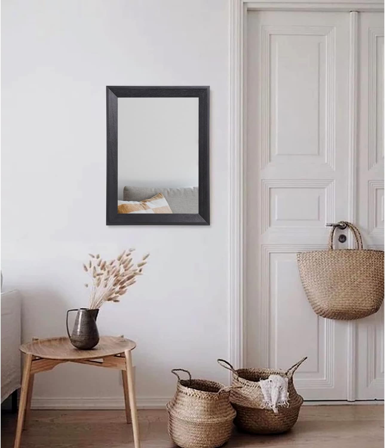 AAZZKANG Espejo de pared negro rectangular de madera rústica, espejo colgante decorativo para baño, dormitorio, granja