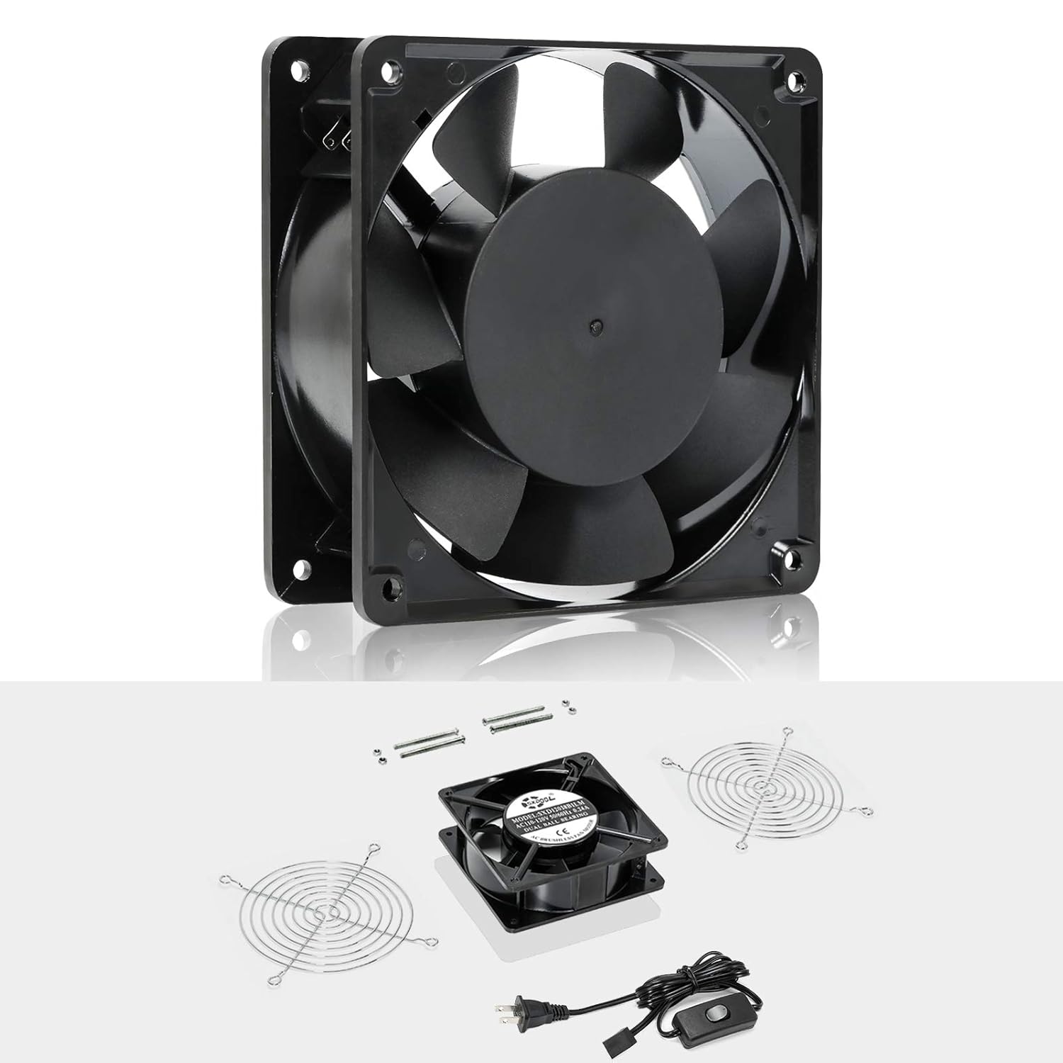 Ventilador de refrigeración axial de 4.7 in, CA 115 V 120 V 4.724 in x 1.496 in de alta velocidad CFM con cable de alimentación de interruptor, para