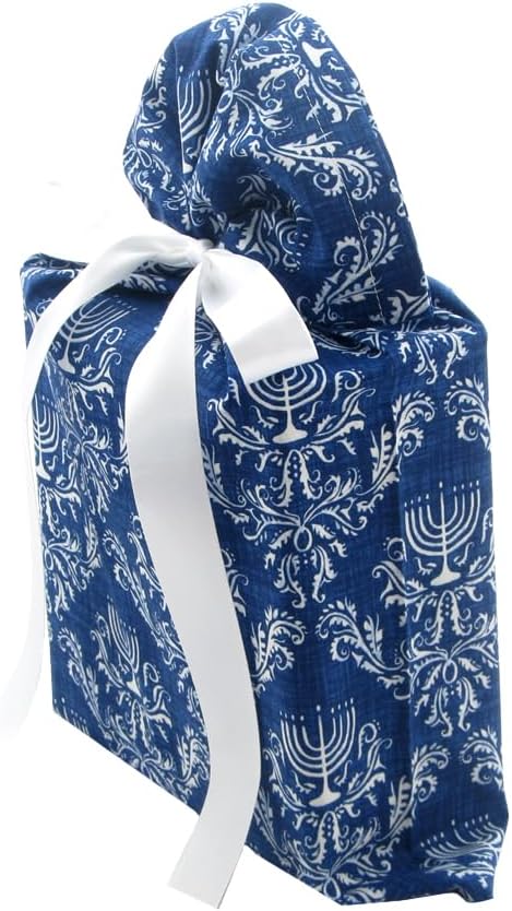 VZWraps Bolsa de regalo reutilizable de Hanukkah (estándar de 10 pulgadas de ancho por 15 pulgadas de alto, azul y blanco)