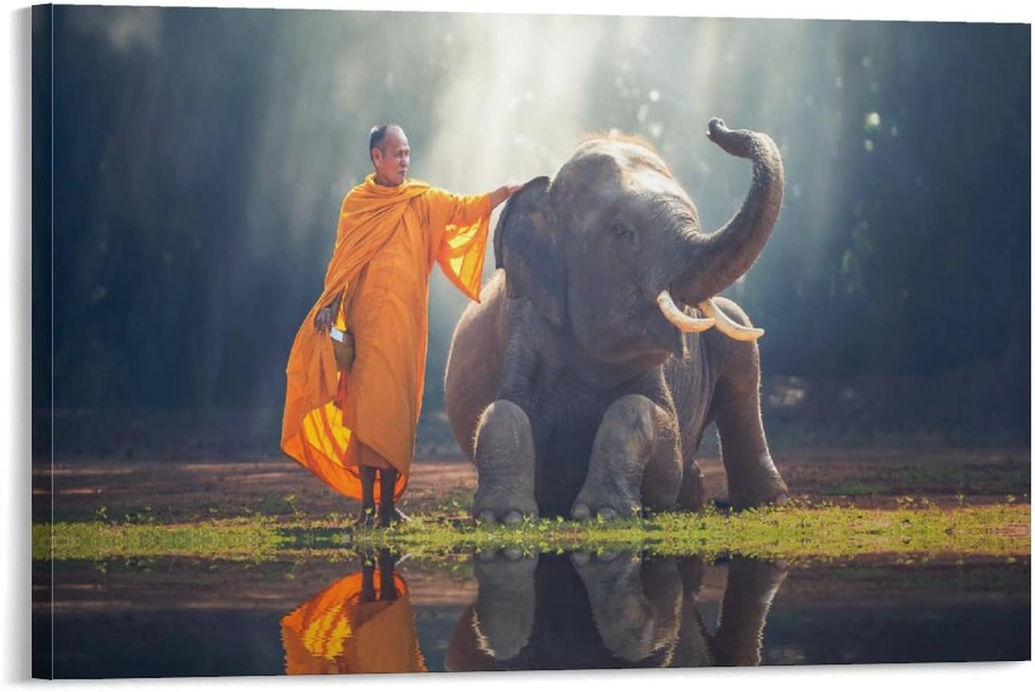 Buda Zen Thai Elefante Monje Arte Póster de Pared, Yoga Masaje Meditación Póster Decorativo de Pared (1) Pinturas de Arte de Pared Lienzo Decoración
