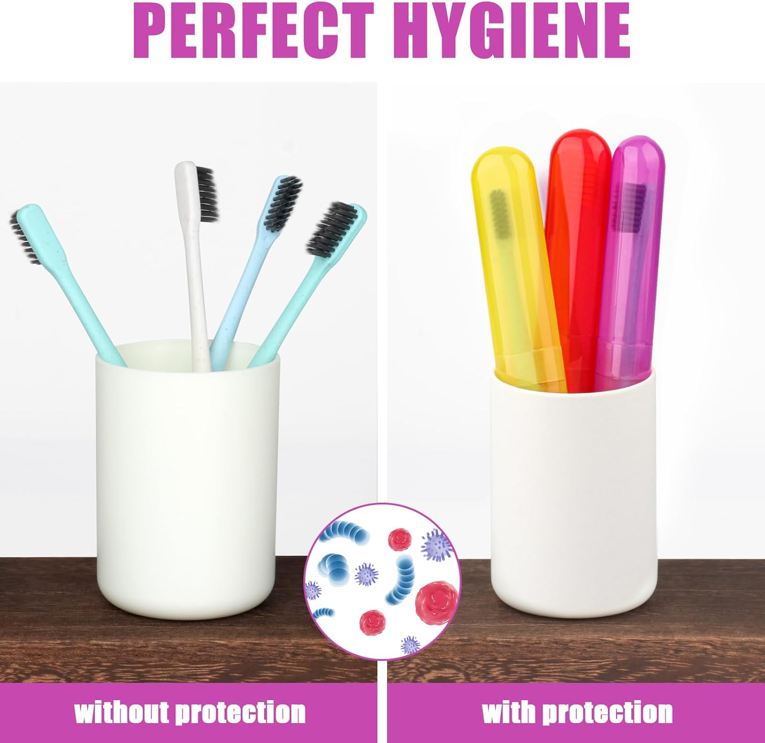 Eaezerav Paquete de 6 fundas para cepillos de dientes de viaje, soporte portátil transpirable para cepillos de dientes, contenedor de plástico para