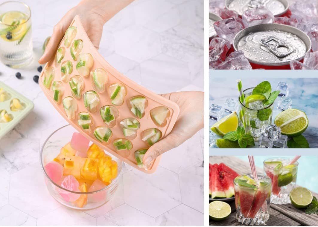 Bandejas para cubitos de hielo en forma de corazón con tapa, bandeja de silicona para cubitos de hielo con forma de corazón de 21 agujeros con tapa,