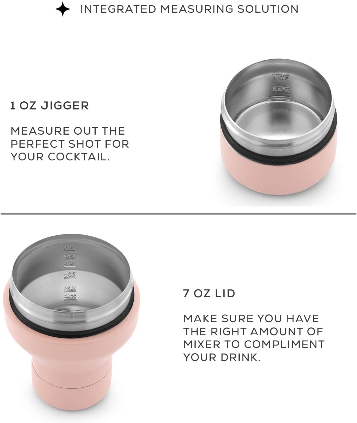 JoyJolt Botella coctelera con triple aislamientoproteínas. Vaso agitador de 20 onzas con tapa de medición de alcohol y tapa jigger. Botellas de